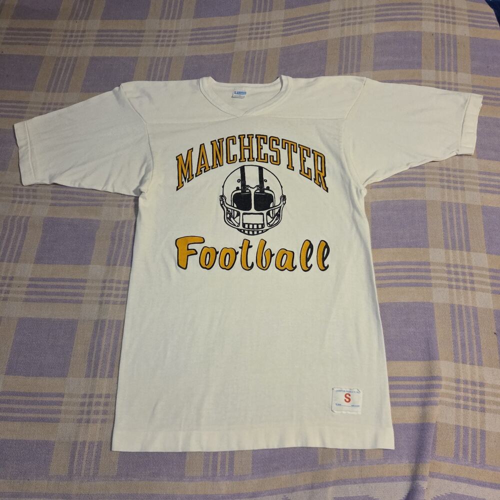 Vtg 70s Durene Jersey Manchester Football College University USA Blue Bar Cotton